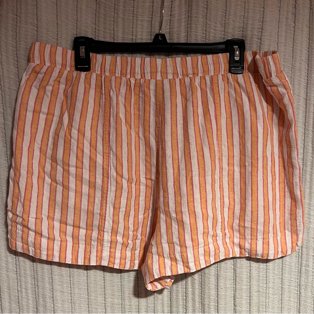 Universal Thread Linen Blend Pull-on Striped Shorts - Orange, Pink, and White - Picture 4 of 5